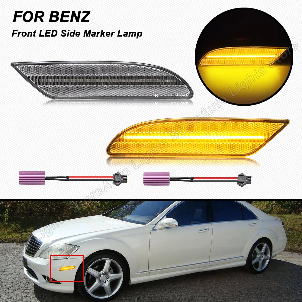 Side Marker Lamps For Benz S-Class W221 Pre-LCI S320 S350 S400 S500 S550 S600 S63 S65 Pure Amber Fender Flare LED Lights