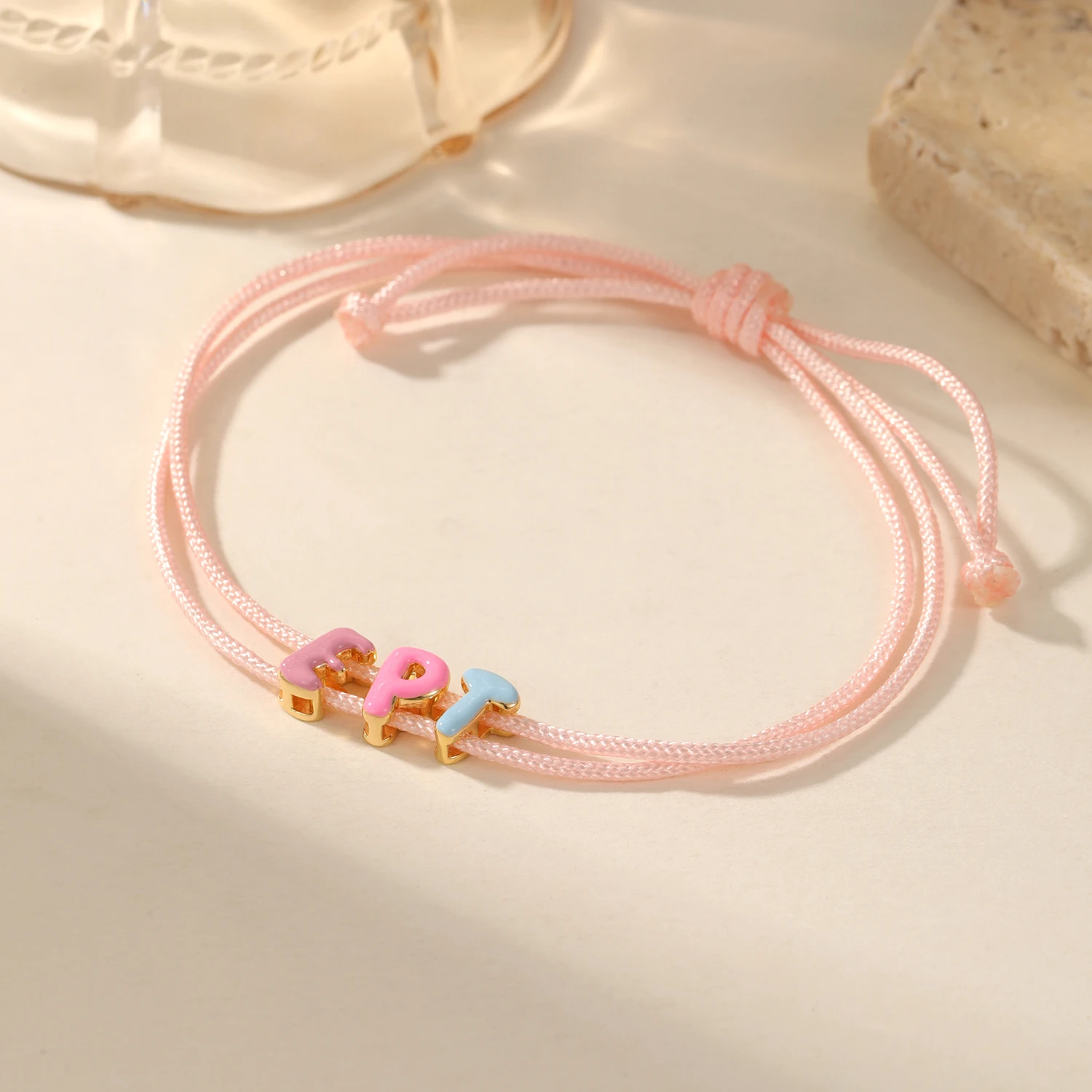 

3D Enamel Iridescent Bubble Letters Custom Letter Bracelet Colorful Cord Personalized Stackable Gift for Her Mom Girlfriend
