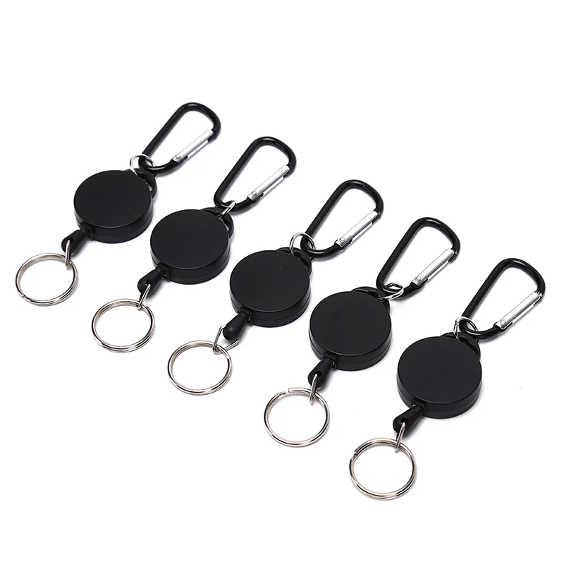 Black Retractable Key Chain Reel Steel Cord Recoil Belt Key Ring Badge Holder