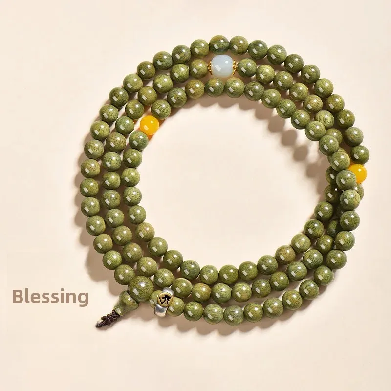 2026 Green Sandalwood 108 Beads Bracelet Chinese Zodiac Blessing Buddha Mala Men Women Buddhist Beads Handheld Wrist Chain Wenwa view 3