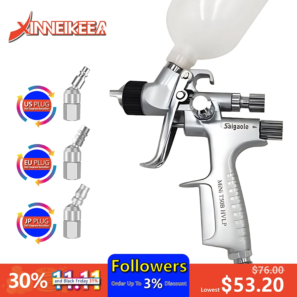 Saigaole T50 HVLP Mini Paint Spray Gun Nozzle 0.8mm 1.0mm Auto Spray Furniture Refinish Spray Tools And Industry