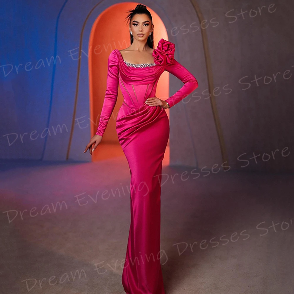 Classic Mermaid Elegant Women's Evening Dresses Modern Square Collar Long Sleeve Prom Gowns Beaded Formal Party Vestido De Noche