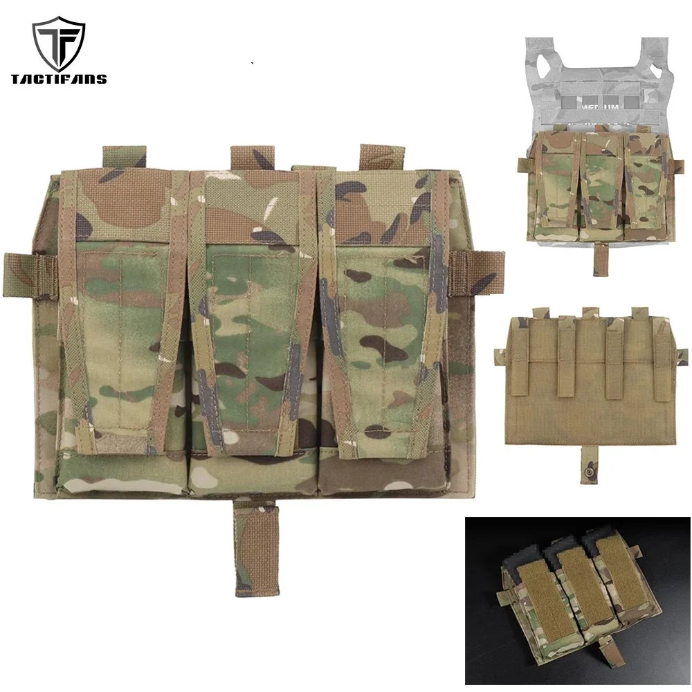 Tactical M4 5.56 Triple Magazine Pouch Hook Loop Retention AVS Detachable Front Flap MAG Panel Hunting Vest Airsoft CP Plate Bag