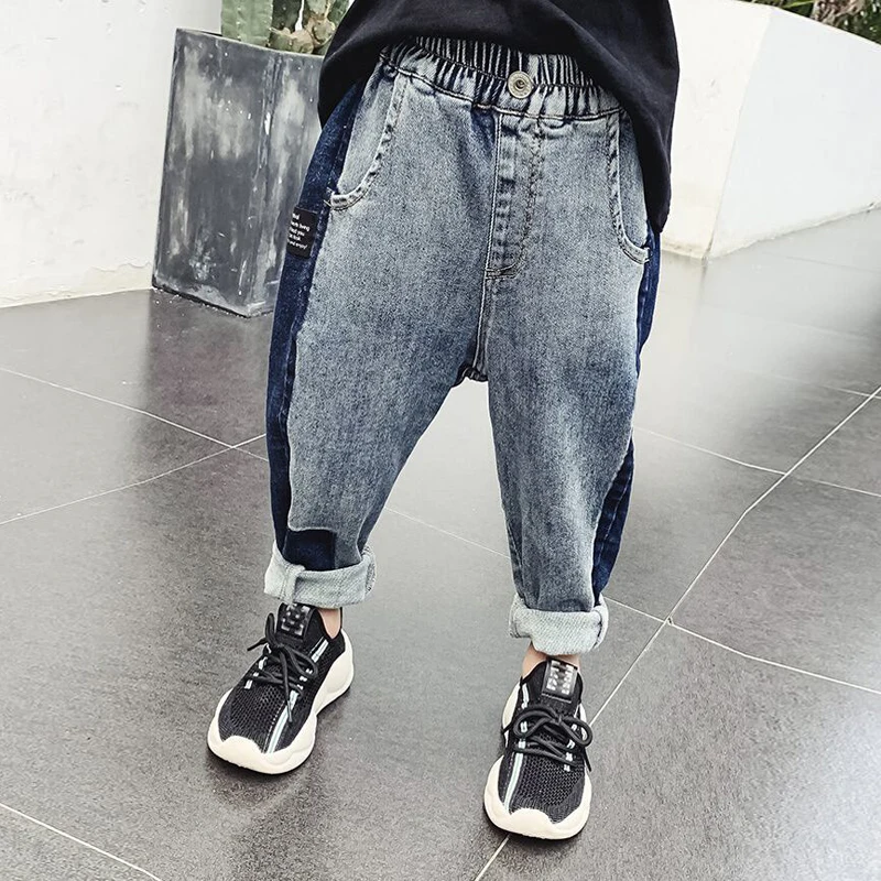 DIIMUU Teenage Child Boys Jeans Casual Elastic Waist Light Washed Straight Denim Clothing Pants Kids Clothes Bottoms Trousers