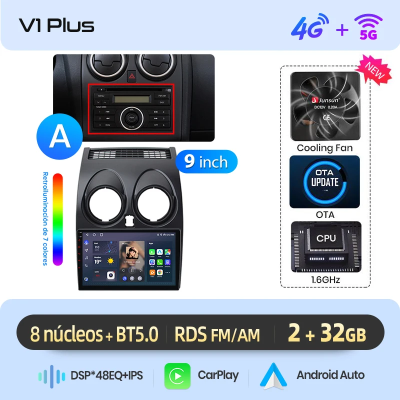 Junsun Radio Voz AI voor Nissan Qashqai J10 2006-2013 draadloze CarPlay Android Auto autoradio 2DIN met Bluetooth DAB+ GPS RDS