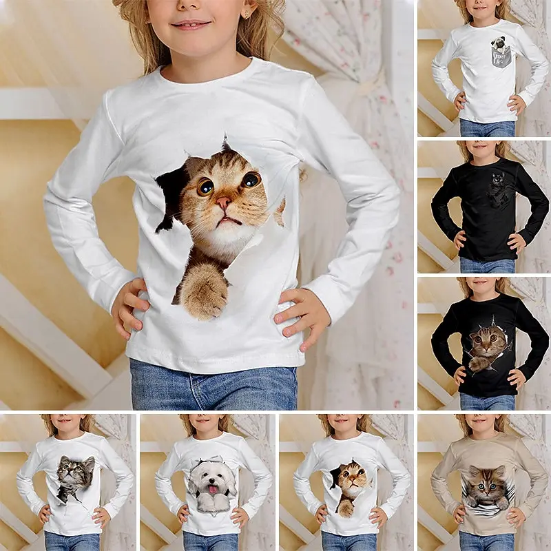 Children Clothes Girl from 8 to 14 Years Old Cute Tee 2023 Autumn Casual Print Long Sleeve Fashion White T-Shirts Girls Clothing