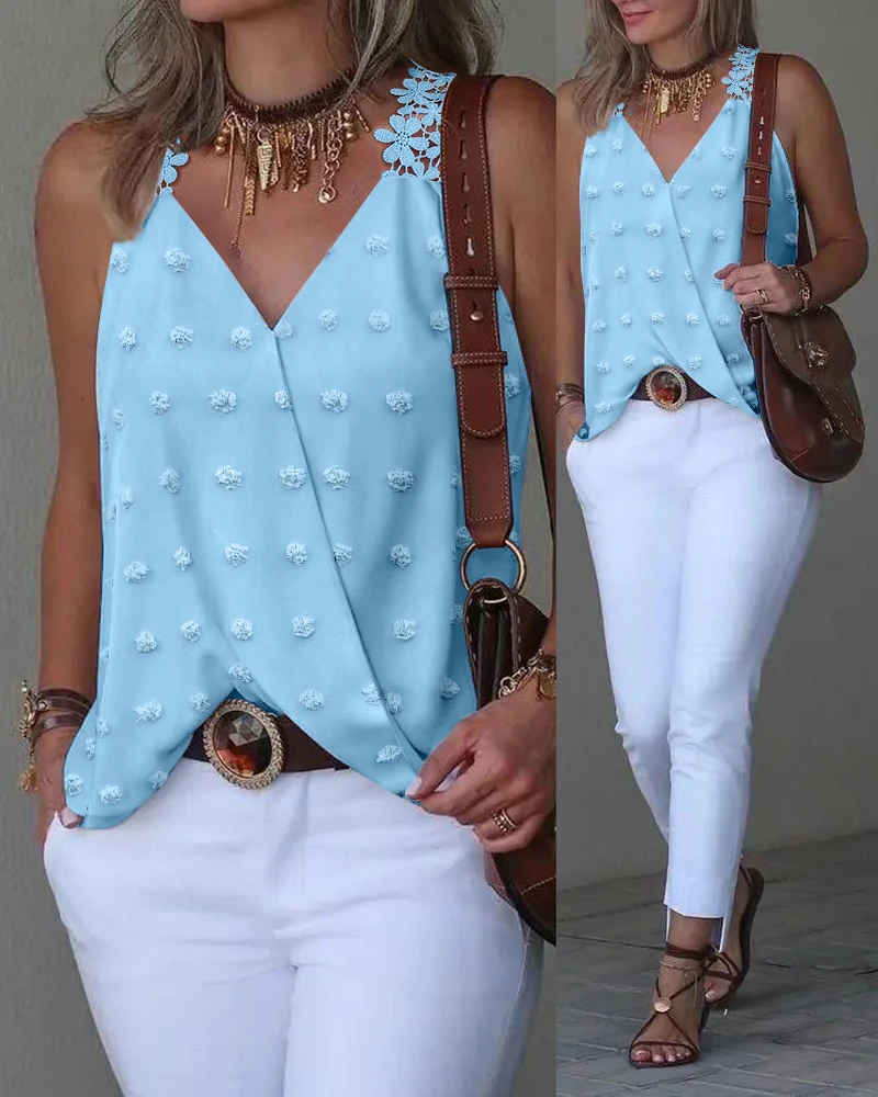 

Women's Sling 2025 Spring Summer Latest Jacquard Polka Dot Webbing Patch Criss Cross Tank Casual Loose Fit Sleeveless Top Vest