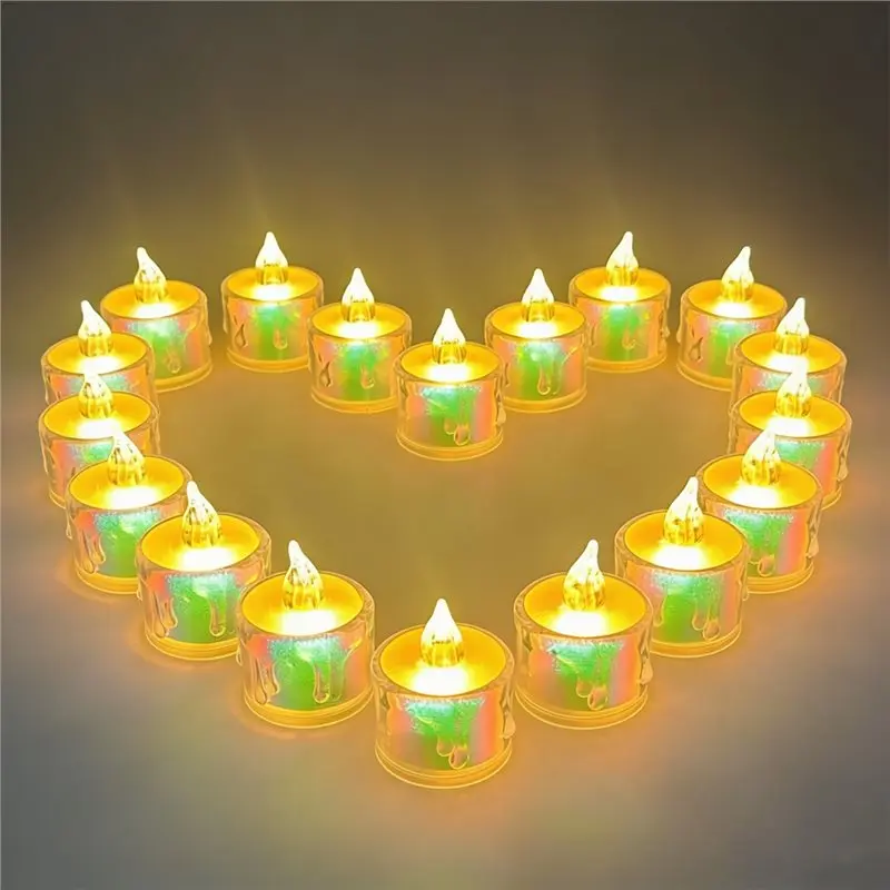 【HOUSEHOLD GOODS】Battery Operated Flameless Tea Lights 24Pcs Crystal LED Fake Candles, Tea Lights For Wedding, Dating Dinner Tea