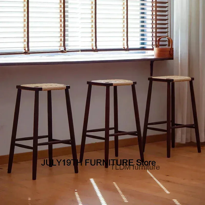 Silla de Bar Vintage tejida, taburete europeo para salón, cocina, isla, taburete de Bar, Taburete Alto de altura baja, muebles minimalistas