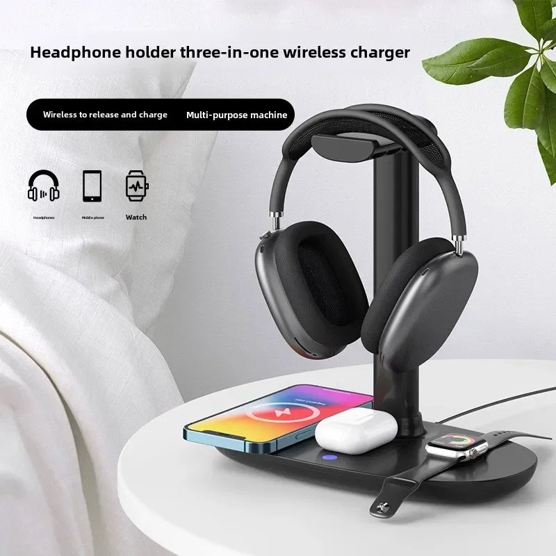 Fast Wireless Charger for Ios Watch AirPods Max Pro 4 in 1 Headphone Stand Ps5 Headphone Holder Suporte Headset Station Display