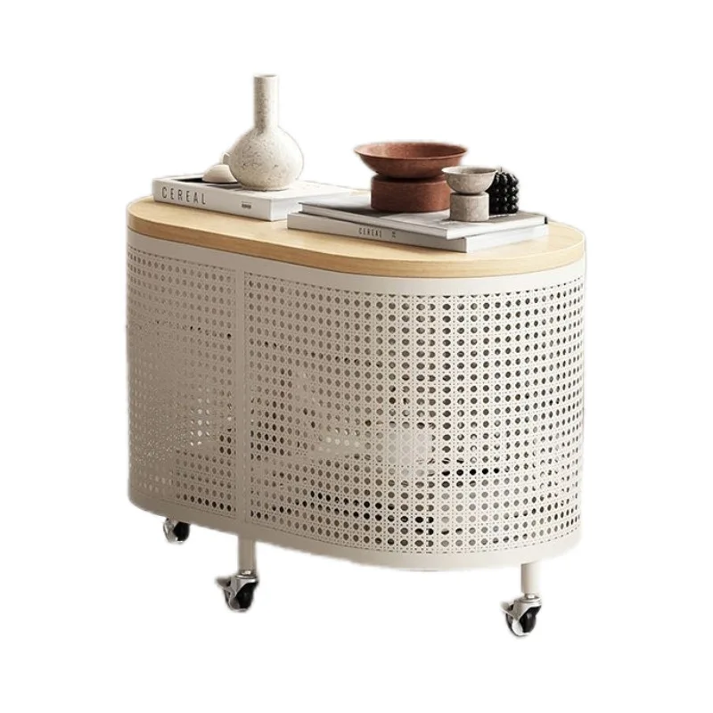 Coffee table cream wind solid wood movable living room household coffee table simple modern small apartment with wheel