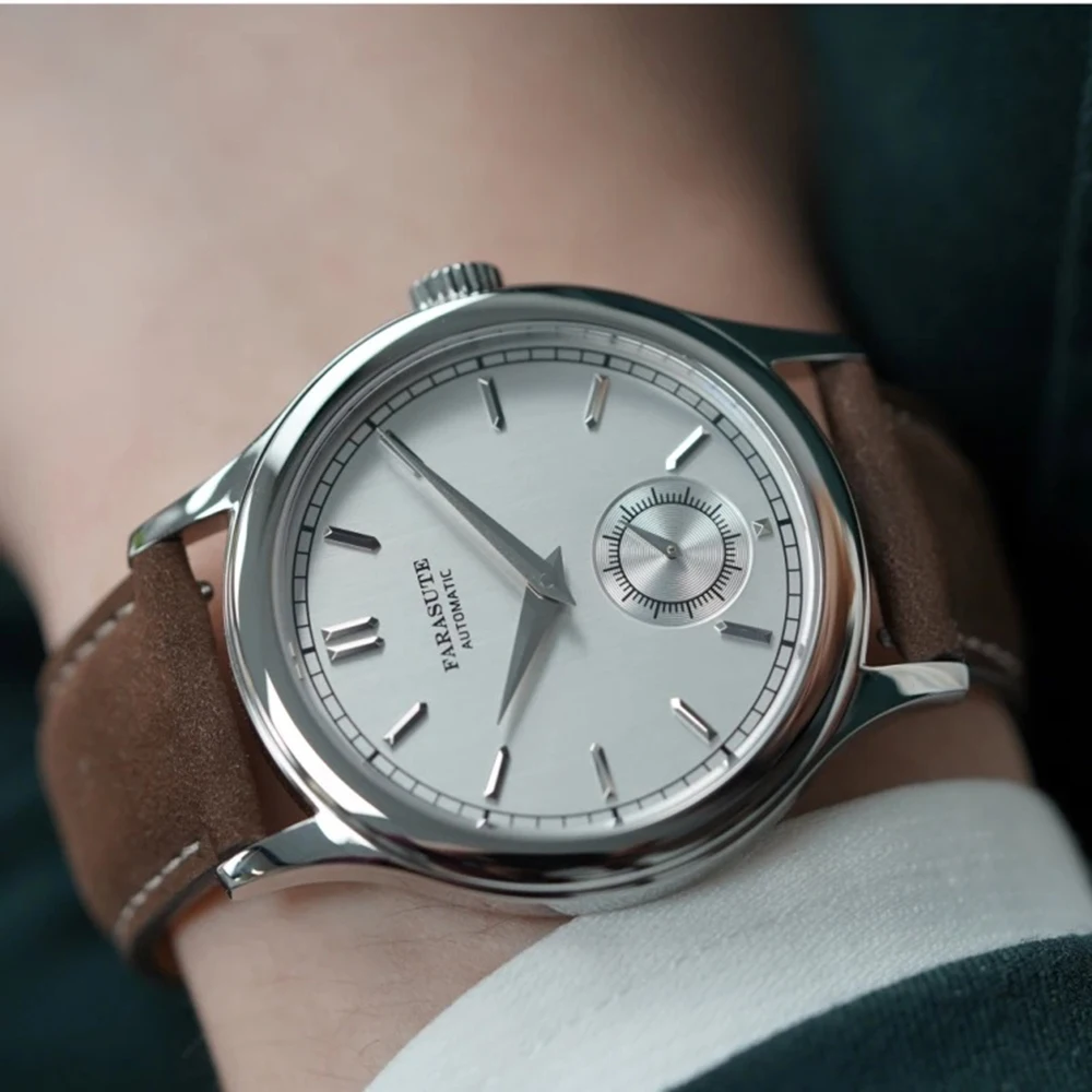 FARASUTE 남자 자동 시계 39mm 자체 권선 기계식 손목 시계 5ATM 방수 사파이어 미러 작은 두 번째 다이얼