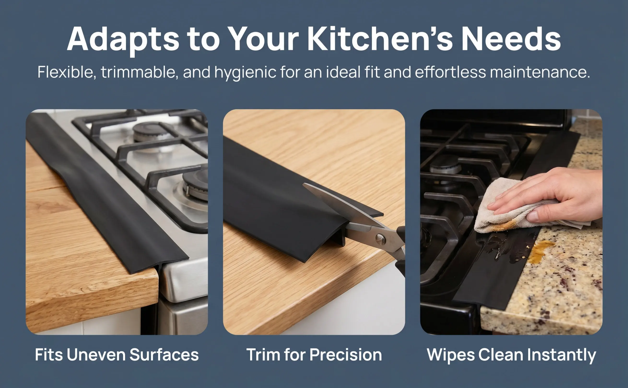 2Pcs Silicone Kitchen Stove Gaps Cover Sleek Modern Design Flexible Cut to Fit Gap Filler Spill Barrier Crumb Proof Non Tacky