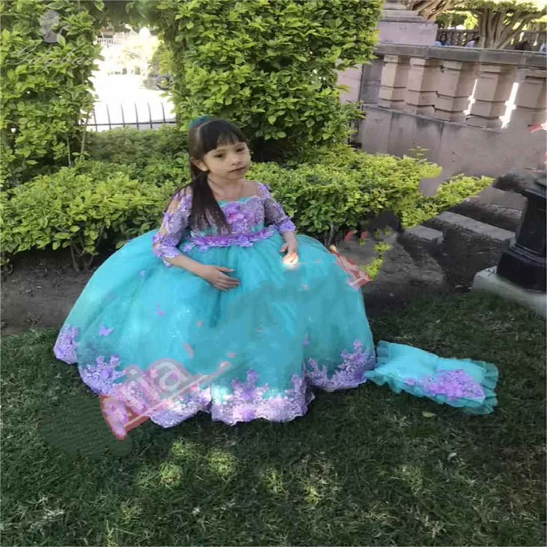 Customized Lavender Appliqué Cute Flower Girl Dress Bow For Birthdays Weddings Formal Events Beauty Pageants Long Dresses