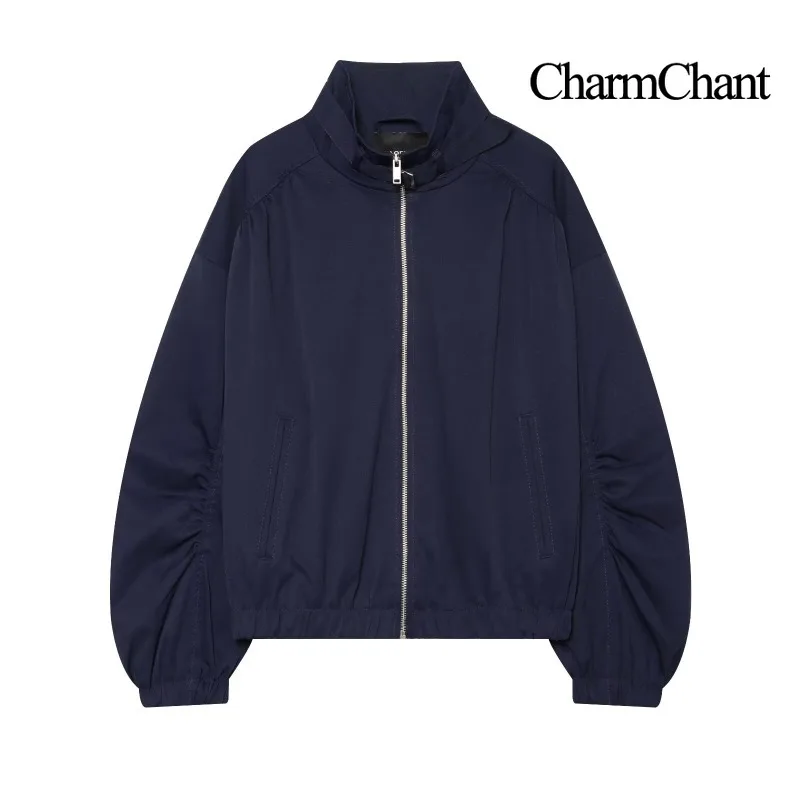 CHARMCHANT Women's Oversized Zip Up Cropped Jacket Stand Collar Elastic Hem Minimalist Casual Daily Streetwear Spring 2026