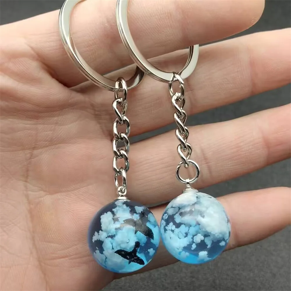 Unique Transparent Resin Spherical Pendant Keychain Women With Blue Sky And White Clouds Fashion Charming Girl Jewelry Gift