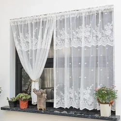 1 PCS Rod Pocket White Wave Lace Half Curtain Living room Short Curtain For Kitchen Cabinet Door Cafe Small Window Drapes ZH0243