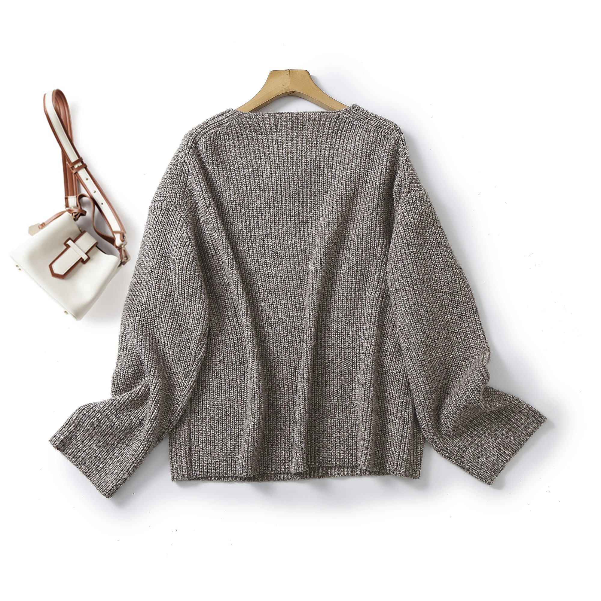 Ethereal MD 2023 autumn new style of French casual slouchy wool blend reverse stitch V-neck knitwear