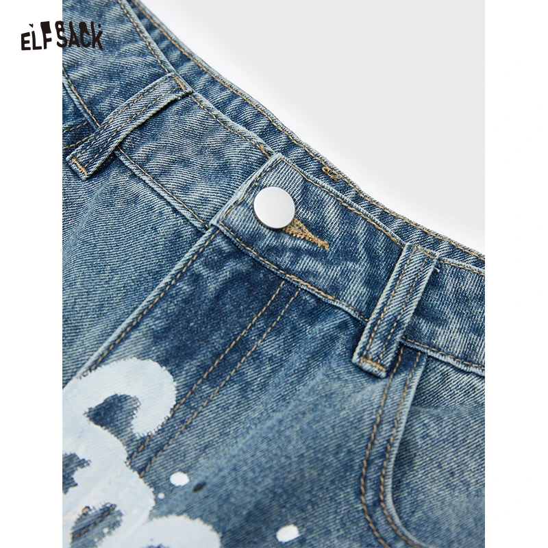 ELFSACK 2025 été nouveauté Y2K Graffiti détruit Denim pantalon jambe large Streetwear jean pour femme
