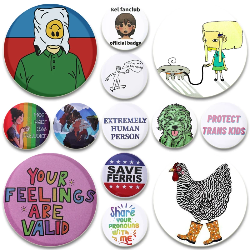 Funny Creative Cartoon Text Badge Cute Animals Such As Chicken and Duck Brooches on Backpack Handmade Round Enamel Pins for Gift