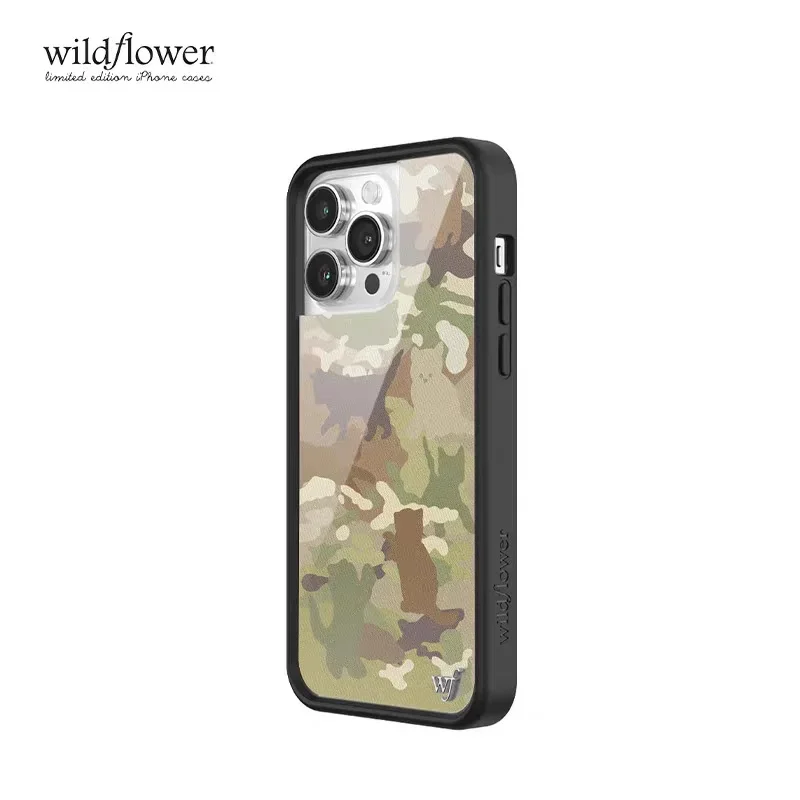 Wildflower التمويه هريرة كامو الشؤون العسكرية المضادة للسقوط جراب هاتف آيفون 12 13 14 15 16 برو ماكس wf غطاء ناعم الحواف