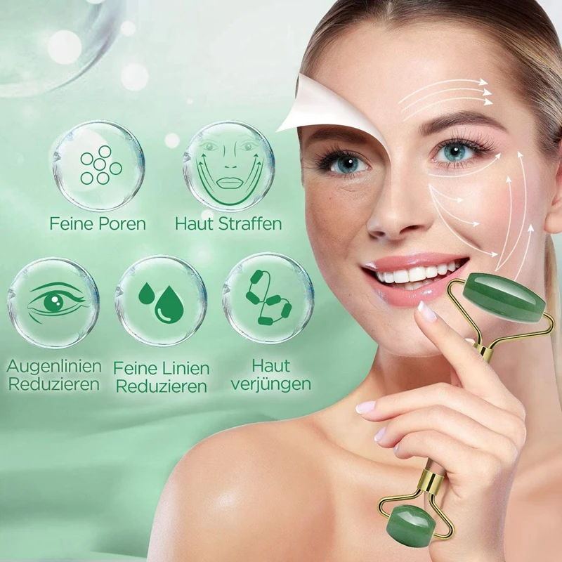 1Set rullo per massaggio facciale Guasha Board Double Heads Natural Jade Stone Face Lift Body Skin Jade Roller