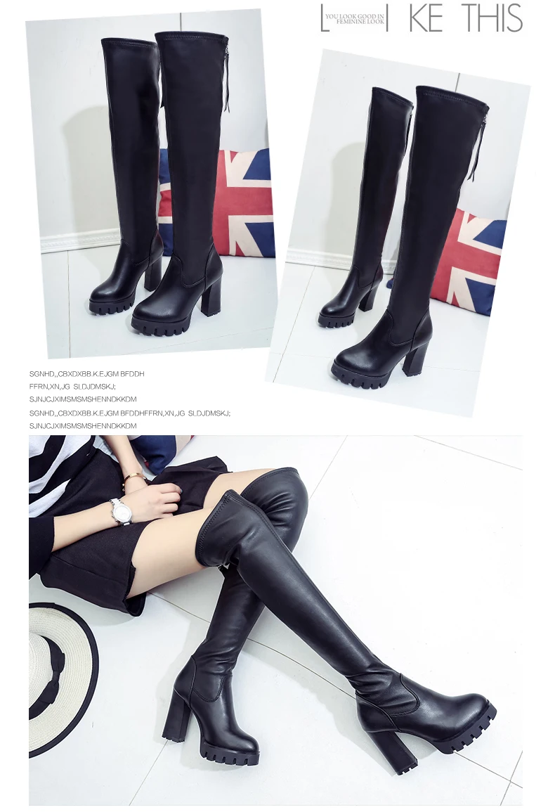 2022 Fashon Patent leather Women Thigh high boots Autumn Winter Stretch Slim Platform Thick High heels Over the knee Boots Shoes