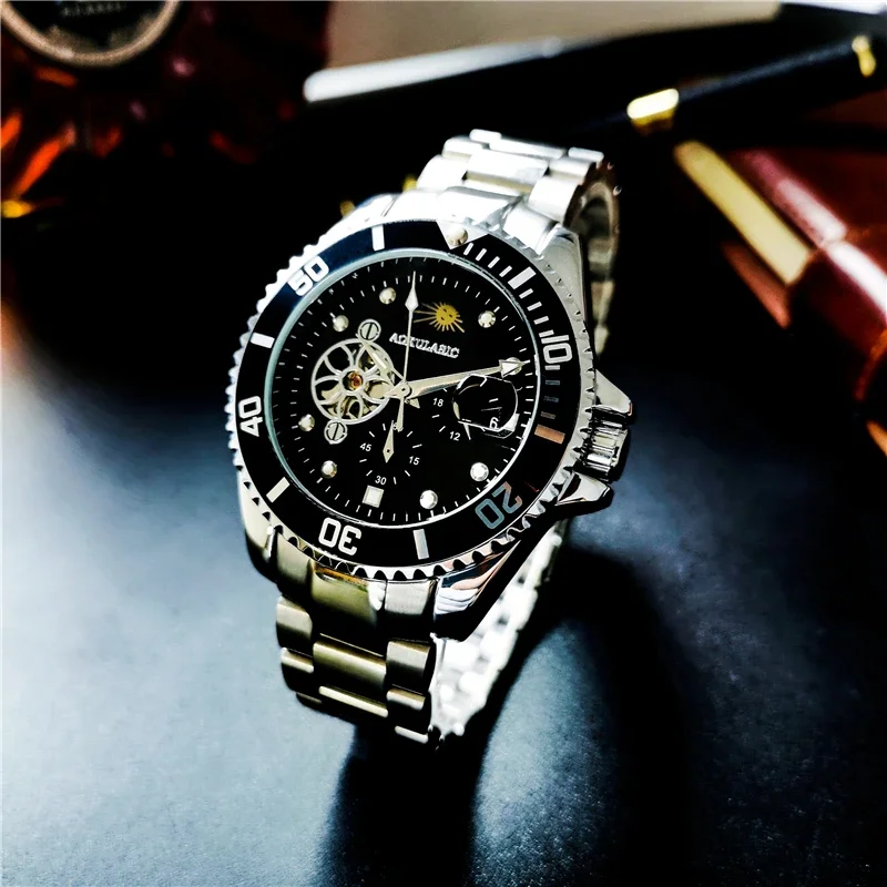 AOKULASIC Mechanical Watch Tourbillion Design Waterproof Calendar Mens Automatic Sport Wrist Watches Top Brand Luxury Male Clock