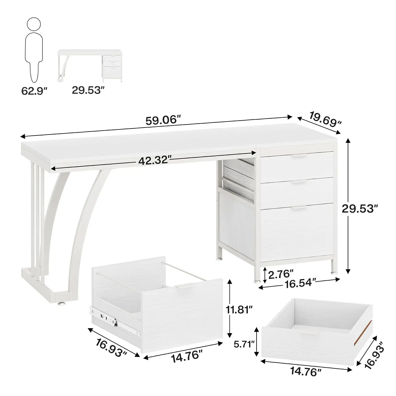 59 Inch Computer Desk With 3 Drawers & File Storage, Industrial Workstation With Large Desktop & Metal Frame , Customized