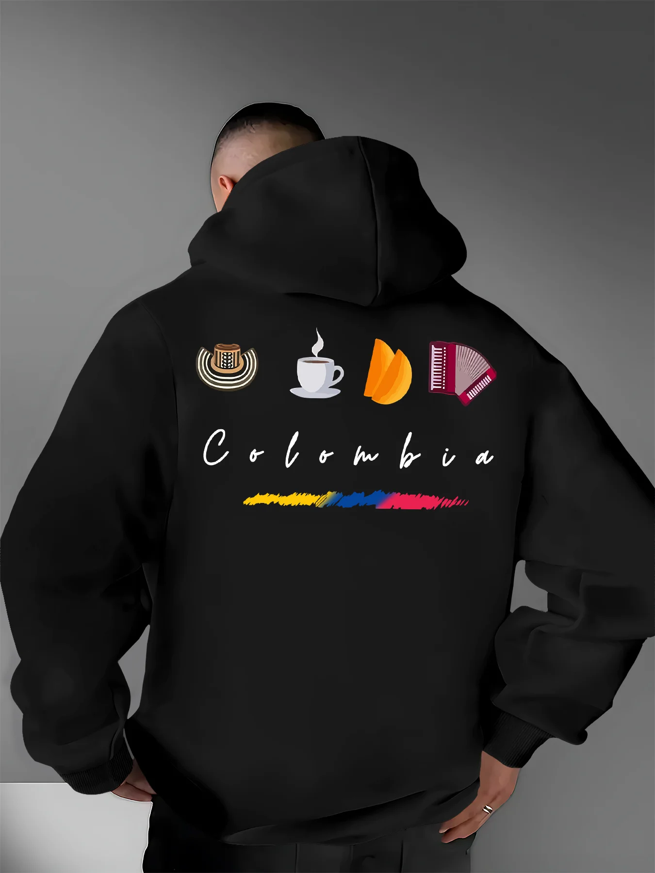 Streetwear Colombian local-themed print men's hooded sweatshirt - Hip-hop sports culture-themed loose hooded hoodie