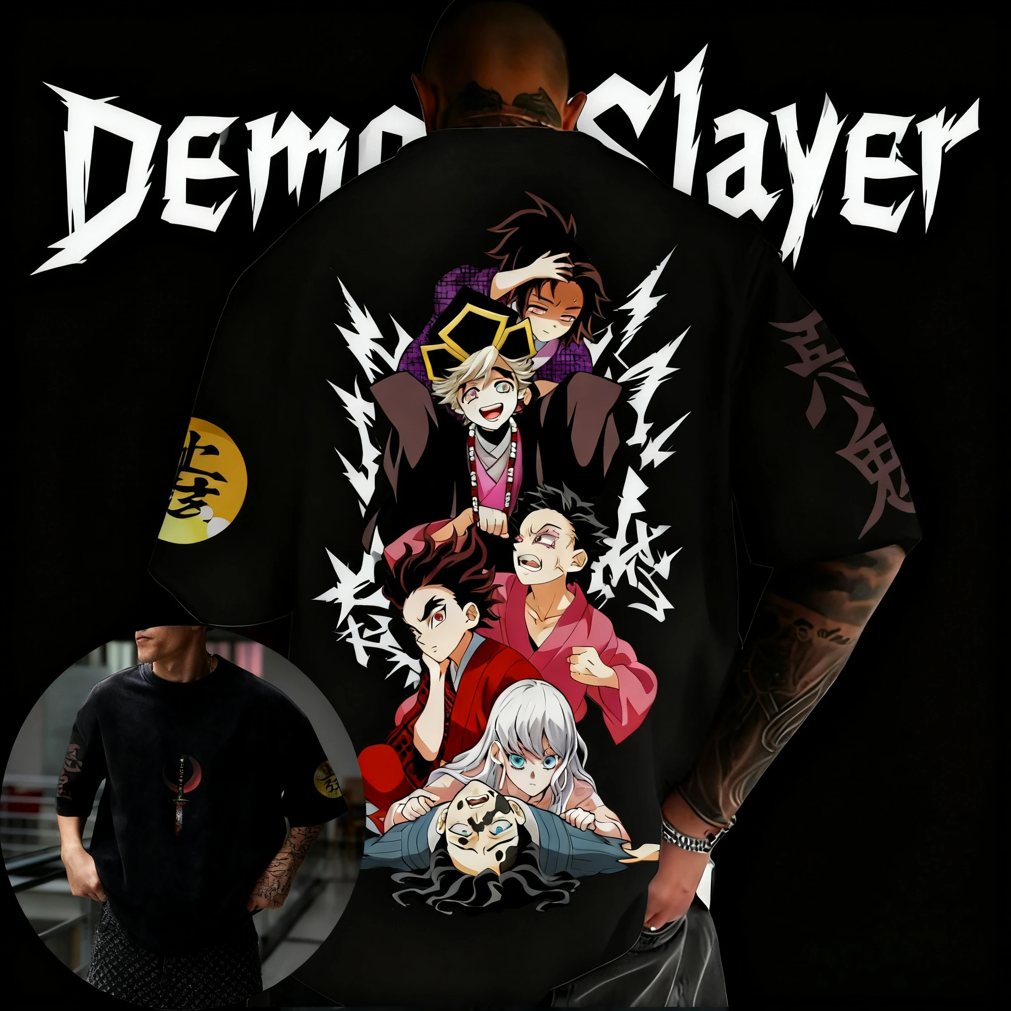 

2025 Самая продаваемая футболка с персонажами аниме «Убийца демонов», очень большая летняя повседневная футболка из 100% чистого хлопка с принтом