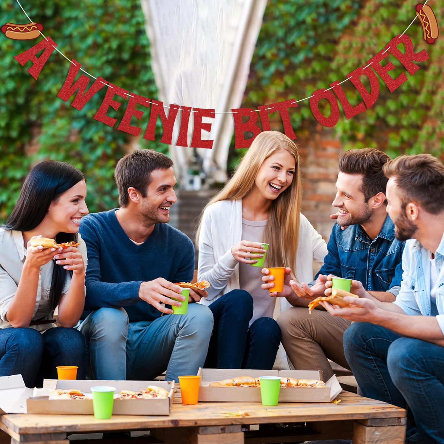 Rotes Glitzer-Banner „A Weenie Bit Older“ – Hot-Dog-Geburtstagsdeko, Retro-BBQ-Grillparty-Themen-Geburtstagsdekorationen