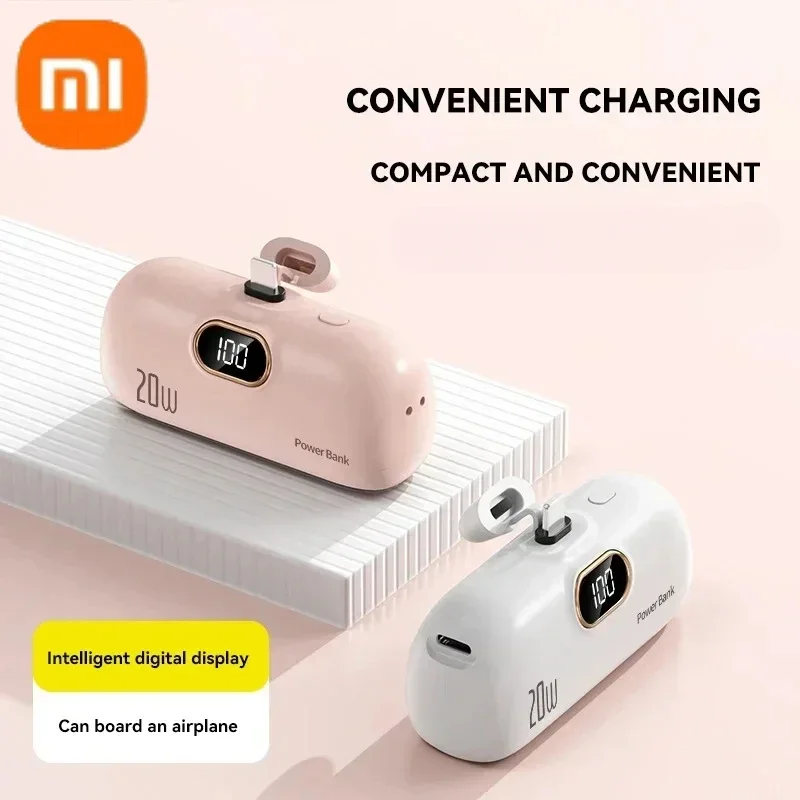 Xiaomi-MIJIA 5000mAh Mini Pocket Power Bank Bracket Capsule Portable Built in Cable Two 0Way Fast Charging For IphoneSamsung NEW