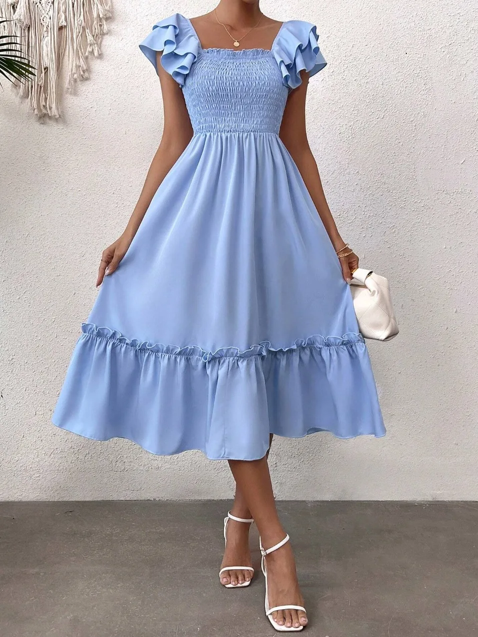 Abito lungo floreale Boho alla moda 2025 Abito da spiaggia con maniche a pipistrello da donna Abito estivo senza schienale con scollo a V Abito estivo da vacanza Abito blu