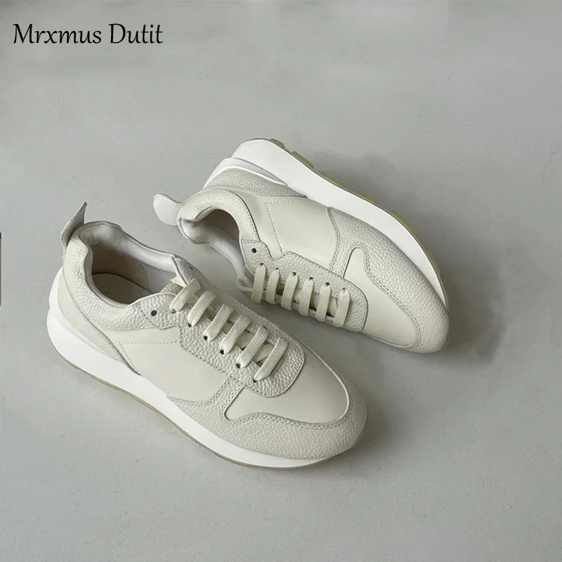 Mrxmus Dutit 2024 Autumn Fashion Women New Genuine Leather Waterproof Platform Thick Sole Shoes Solid Wild Simple Sneaker Female