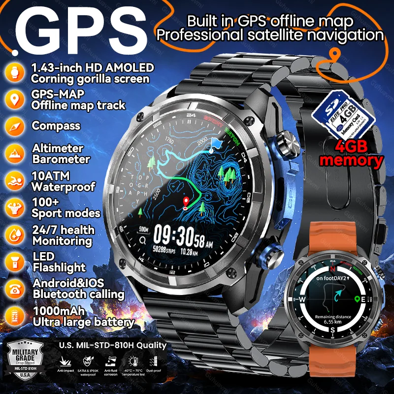 Новые мужские GPS-карты, смарт-часы со встроенной памятью GPS, 4 ГБ, HD Corning Gorilla Screen, 10 АТМ, водонепроницаемые умные часы с Bluetooth-вызовом Новые мужские GPS-карты, смарт-часы со встроенной памятью GPS, 4 ГБ, HD Corning Gorilla Screen, 10 АТМ, водонепроницаемые умные часы с Bluetooth-вызовом