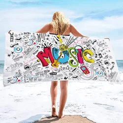 Oversized Beach Towel with Musical Score Pattern, Soft Quick-drying Towel for Outdoor Activities, Bathroom Accessories