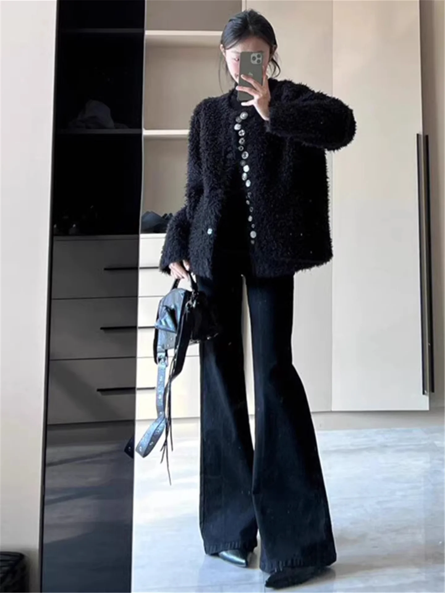 

Extended Length American Style Low Waist Bell Bottom Jeans Women's Loose Fit Slimming Drapey Casual Floor Length Pants