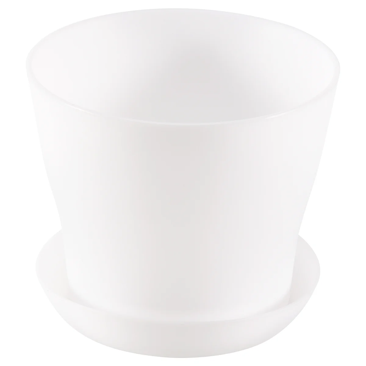 Plastic Plant Flower Pot Planter With Saucer Tray Round Gloss Home Garden Decor, White Upper Caliber -, 14cm / 5.51