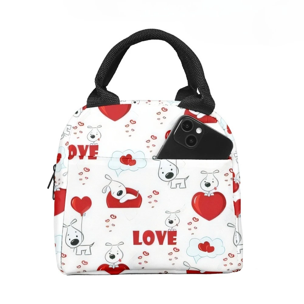 Amor vermelho cores corações isolado almoço saco bolso lateral à prova dwaterproof água reutilizável escritório fácil limpo design para trabalho escola piqueniques