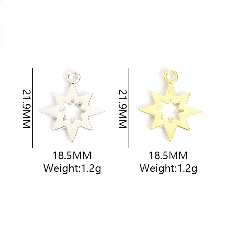 10pcs Shiny Rhinestones Inlay Hollow Eight-pointed Star Charms Necklace Earring and Any Other Chain Ornaments DIY Alloy Pendants