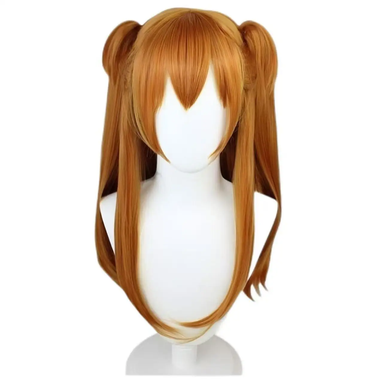 1 buah klip rambut model kuncir ganda warna cokelat muda untuk rambut lurus, wig gaya Asuka dari anime New Century Gospel Warrior