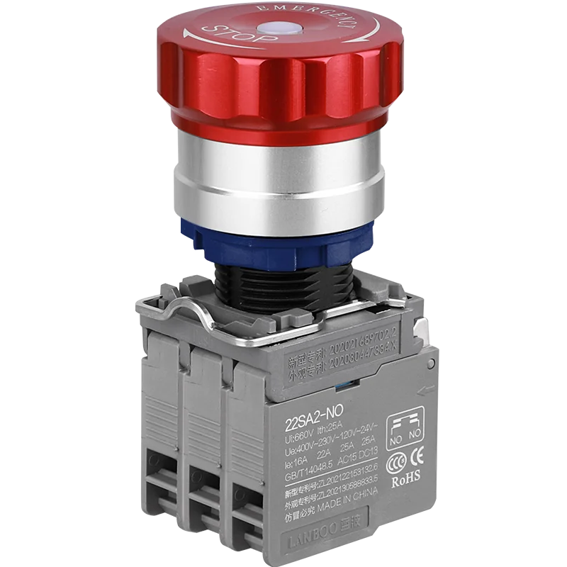 LB22SA2 metal emergency stop button switch High current with light Red green 24V self-locking XB2-BA31/42