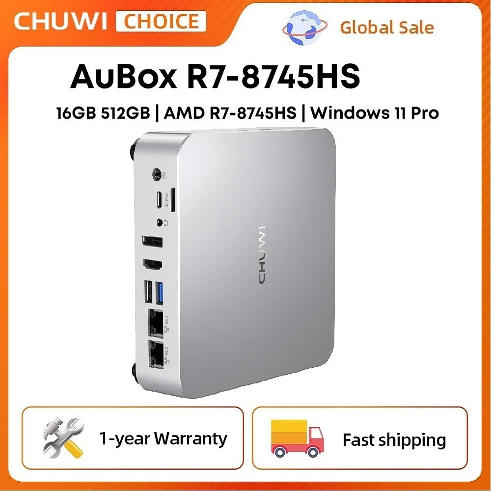 CHUWI Choice AuBox Mini PC AMD Ryzen 7 8745HS 16GB DDR5 512GB SSD Windows 11 Pro 4K Display AI-Link WiFi 6 BT 5.1 Extend M.2