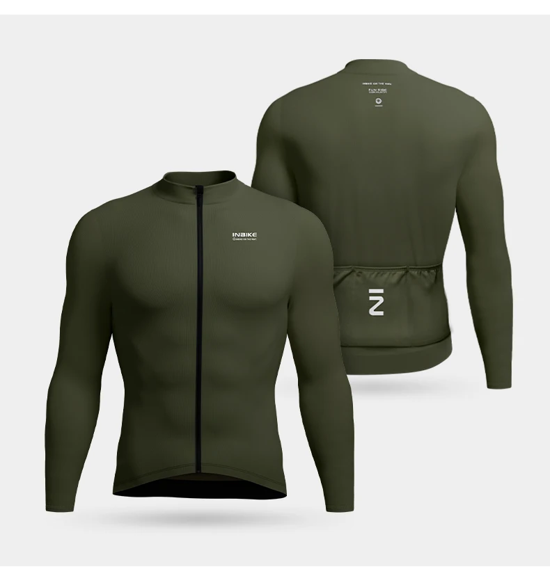 INBIKE Herren-Fleece-Radtrikot für den Winter, langärmelig, durchgehender Reißverschluss, einfarbig, Rennrad-Top mit 3 Gesäßtaschen, Radtrikot – Detail 12