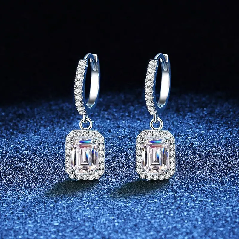 D color moissanite light luxury earrings earrings fashion emerald cut moissanite women's earrings platinum PT950 mark