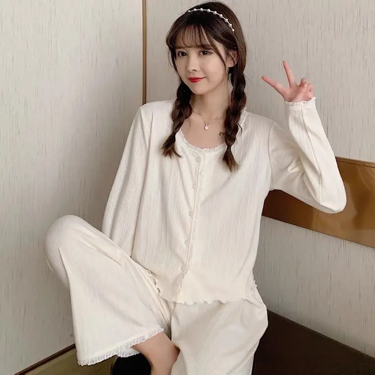 2022 Spring New Fashion Comfortable Casual Pajamas Women Long-sleeved Two-piece Suit Student Home Clothes Outer Wear Fashion
