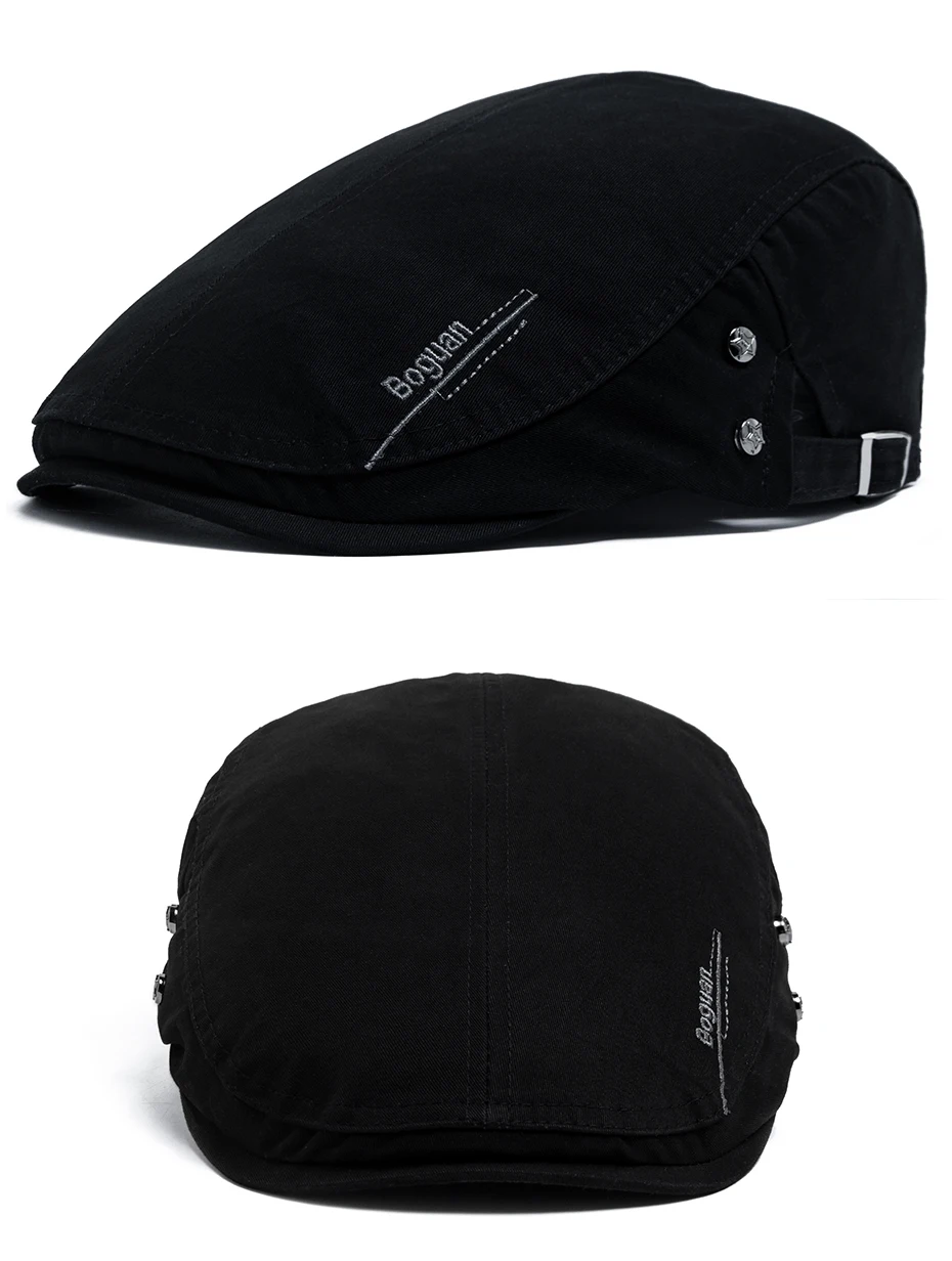 Mode männer Baskenmütze Taste Stickerei Baumwolle Vintage Berets Outdoor Frauen Flache Visier Hut Casual Retro Zeitungsjunge Mütze Für Männer – Detail 8