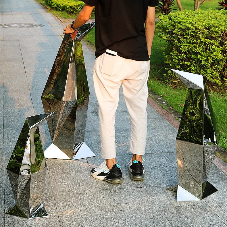 Stainless steel geometric penguin sculpture decoration park Greenwood Plaza Garden Hotel Mall sculpture decoration