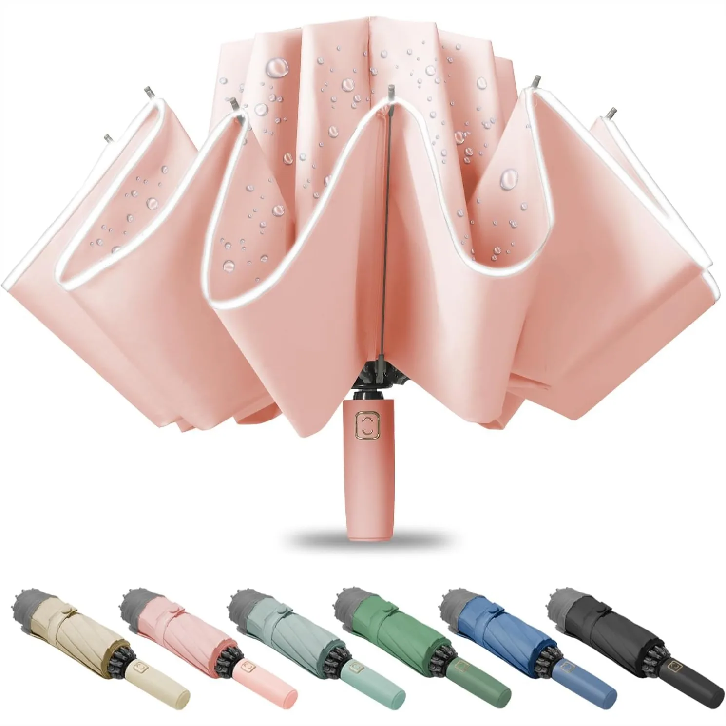 

Large Windproof Travel Umbrella with Reverse Auto Folding, Compact Inverted Design for Rain and Sun, 10 Durable Ribs, Fits